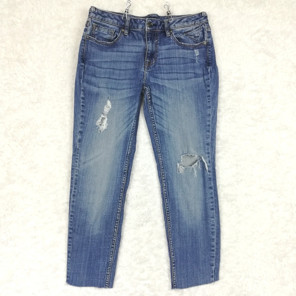 Vigoss Womens Jeans Chelsea Skinny Crop Blue Denim Raw Hem Mid Rise Distress 30